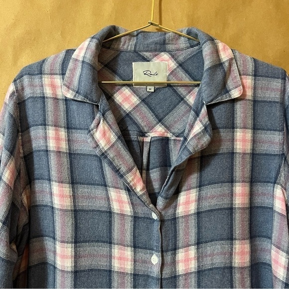 Rails | Plaid Button Front Shirt Collared Popover Crop Top Indigo Berry Size M - Picture 3 of 11